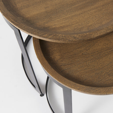 Aisley (Set of 2) 19.3L x 19.3W x 19H Light Brown Wood W/ Black Metal Base Round Nesting Side Tables from Mercana - Luna Furniture