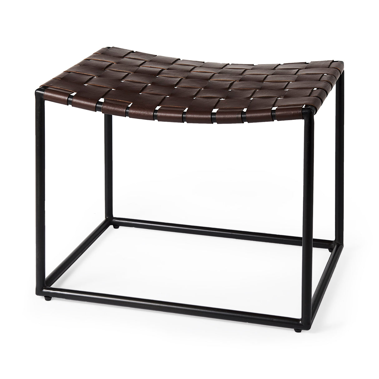 Clarissa 22.0L x 16.0W x 16.5H Brown Leather Woven Seat W/ Black Metal Frame Stool from Mercana - Luna Furniture