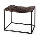 Clarissa 22.0L x 16.0W x 16.5H Brown Leather Woven Seat W/ Black Metal Frame Stool from Mercana - Luna Furniture