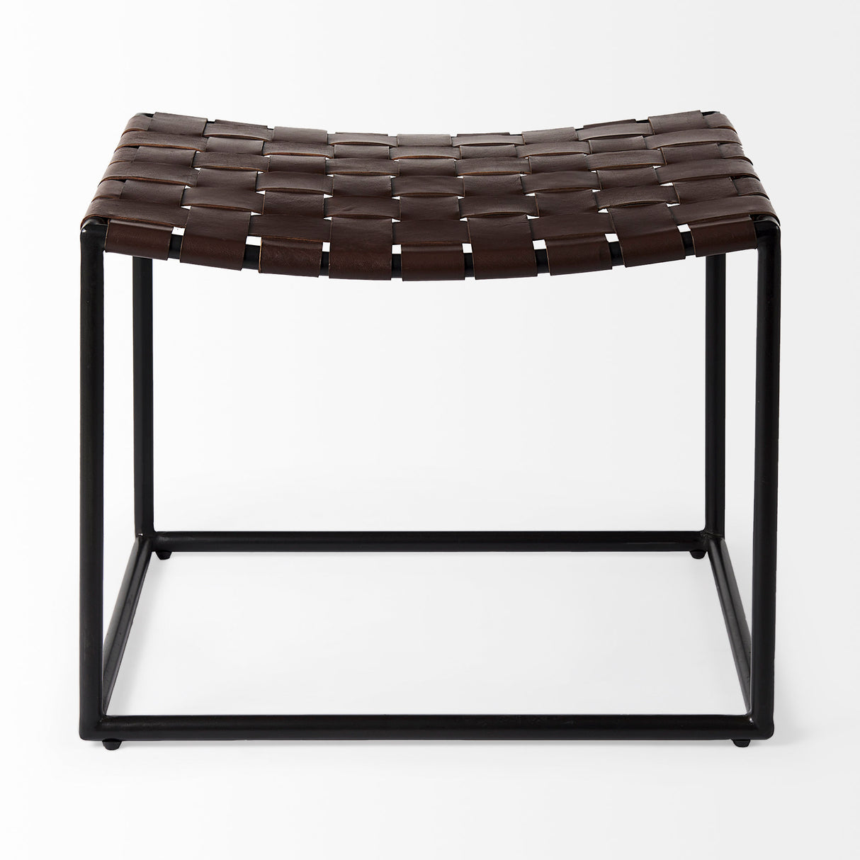 Clarissa 22.0L x 16.0W x 16.5H Brown Leather Woven Seat W/ Black Metal Frame Stool from Mercana - Luna Furniture