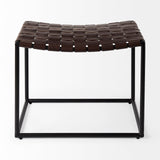 Clarissa 22.0L x 16.0W x 16.5H Brown Leather Woven Seat W/ Black Metal Frame Stool from Mercana - Luna Furniture