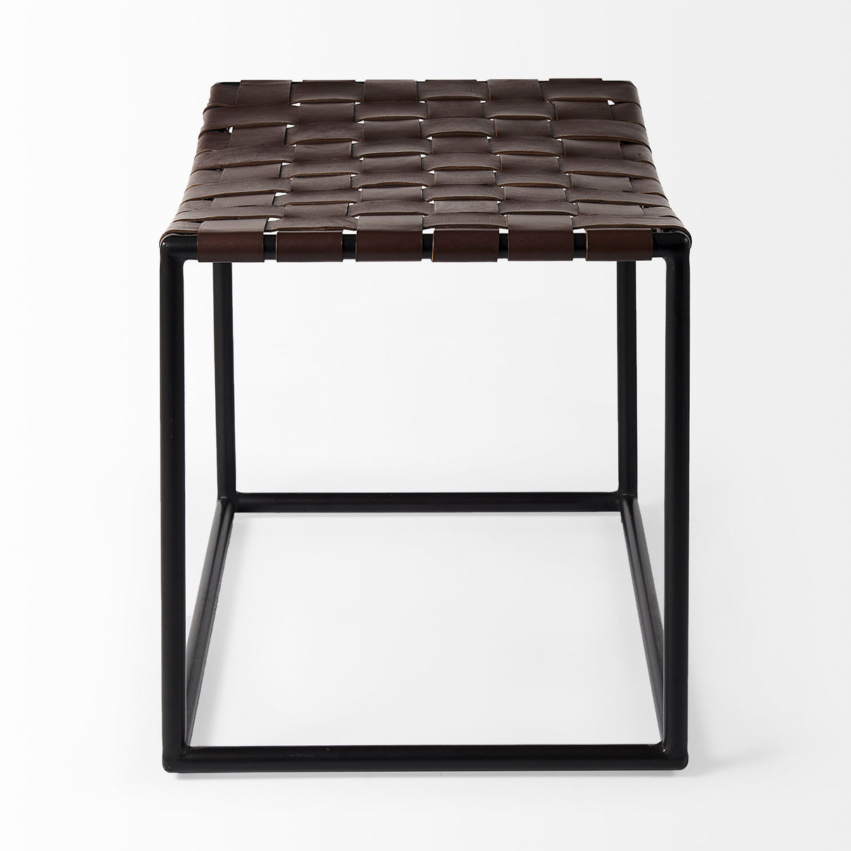 Clarissa 22.0L x 16.0W x 16.5H Brown Leather Woven Seat W/ Black Metal Frame Stool from Mercana - Luna Furniture