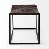 Clarissa 22.0L x 16.0W x 16.5H Brown Leather Woven Seat W/ Black Metal Frame Stool from Mercana - Luna Furniture