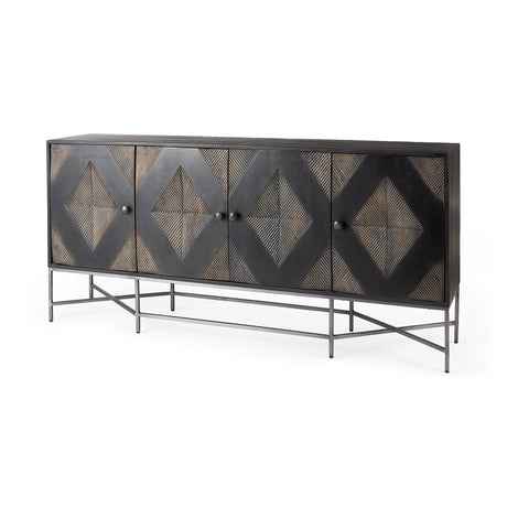 Hogarth I 72x15 Two-Tone Brown Solid Wood Base Silver Frame 4 Cabinet Sideboard from Mercana - Luna Furniture