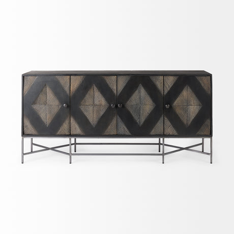 Hogarth I 72x15 Two-Tone Brown Solid Wood Base Silver Frame 4 Cabinet Sideboard from Mercana - Luna Furniture