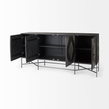 Hogarth I 72x15 Two-Tone Brown Solid Wood Base Silver Frame 4 Cabinet Sideboard from Mercana - Luna Furniture