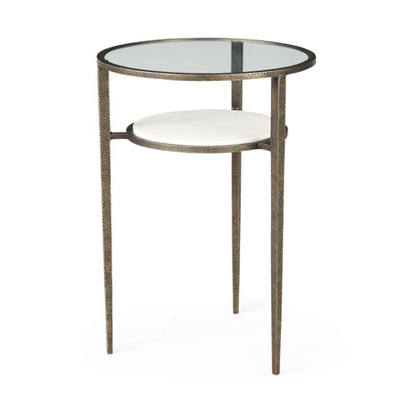 Felicity 15.8L X 15.8W X 22.5H Glass Top W/ White Marble Shelf and Antique Gold Base End/Side Table from Mercana - Luna Furniture