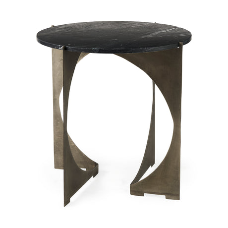 Reinhold II 21L x 21W x 21H Black Marble Top Iron Side Table from Mercana - Luna Furniture