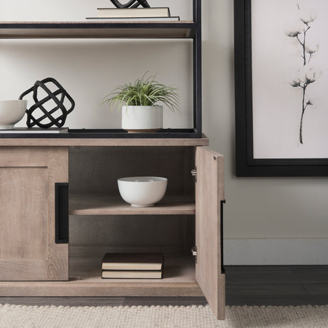 Braxton II Light Brown Wood and Iron Three Shelf Shelving Unit 41.5L x 18.5W x 9 from Mercana - Luna Furniture