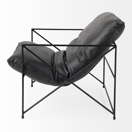 Leonidas 28.5L x 29.5W x 34.0H Black Faux Leather Seat W/ Black Metal Frame Accent Chair from Mercana - Luna Furniture