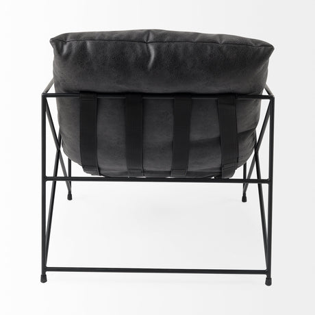 Leonidas 28.5L x 29.5W x 34.0H Black Faux Leather Seat W/ Black Metal Frame Accent Chair from Mercana - Luna Furniture