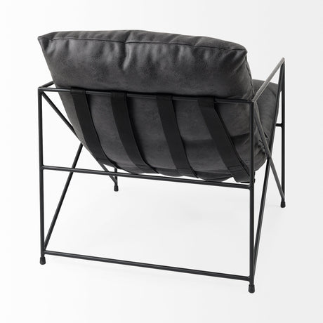 Leonidas 28.5L x 29.5W x 34.0H Black Faux Leather Seat W/ Black Metal Frame Accent Chair from Mercana - Luna Furniture
