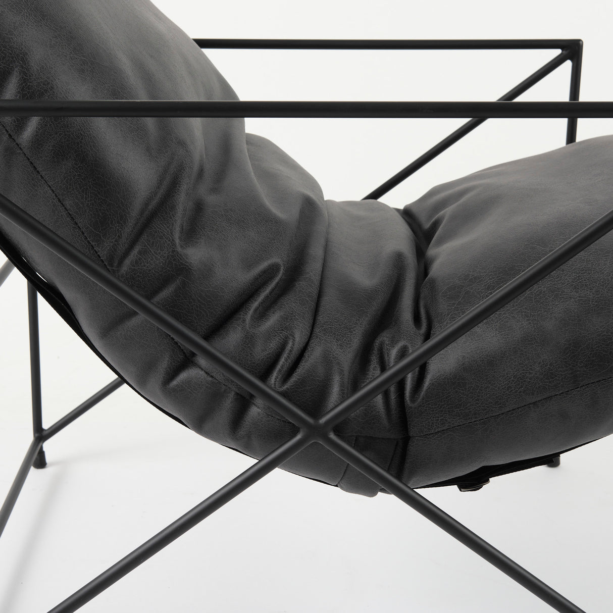 Leonidas 28.5L x 29.5W x 34.0H Black Faux Leather Seat W/ Black Metal Frame Accent Chair from Mercana - Luna Furniture