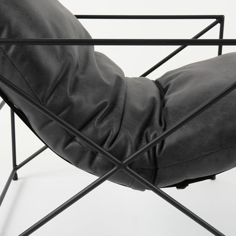 Leonidas 28.5L x 29.5W x 34.0H Black Faux Leather Seat W/ Black Metal Frame Accent Chair from Mercana - Luna Furniture
