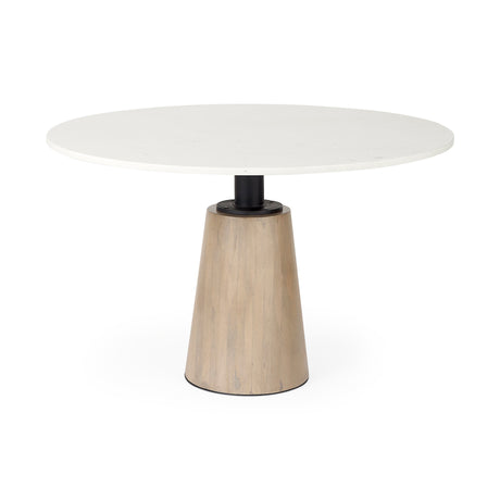 Maxwell 48L x 48W x 30H White Marble Round Top W/ Black Metal and Wood Pedestal Base Dining Table from Mercana - Luna Furniture