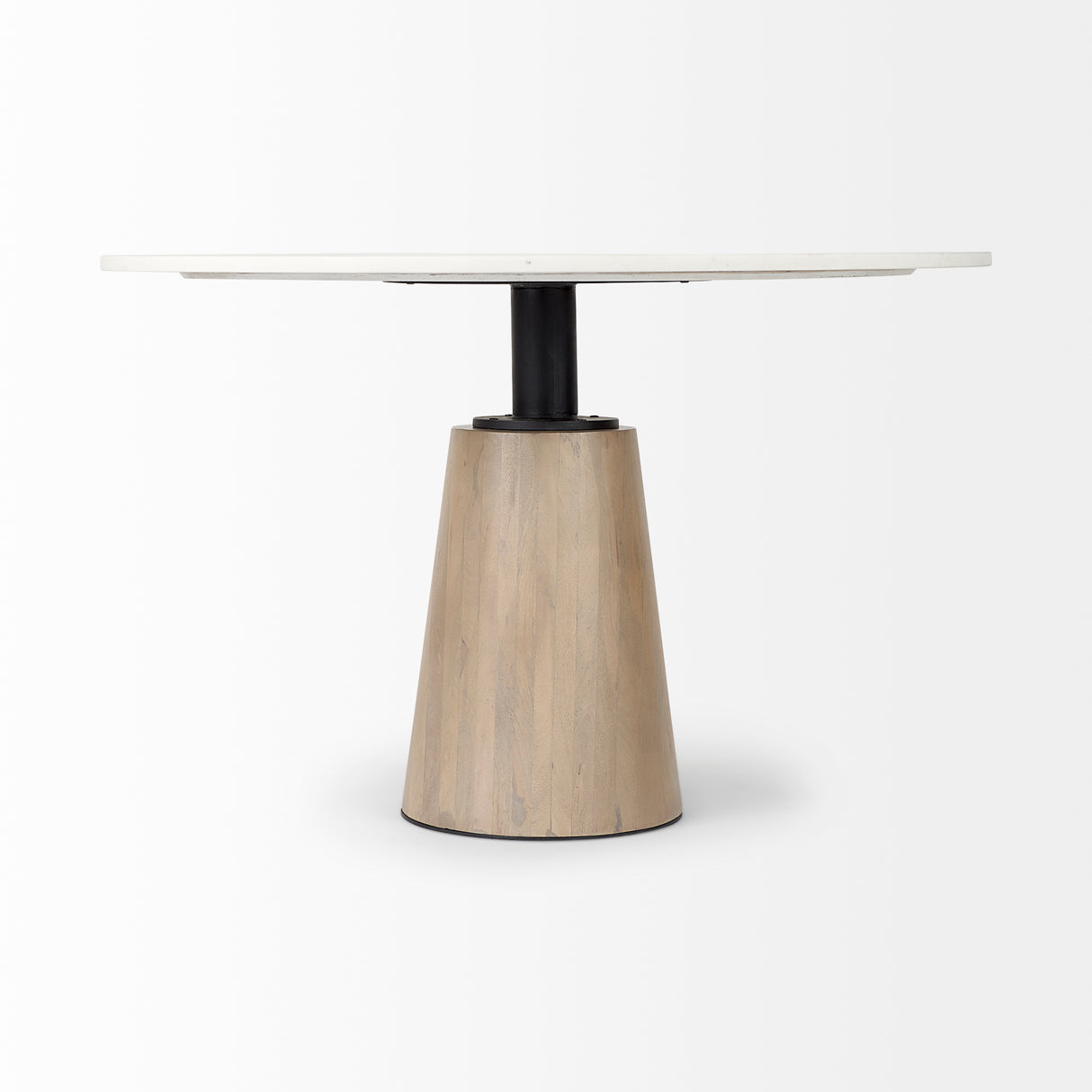Maxwell 48L x 48W x 30H White Marble Round Top W/ Black Metal and Wood Pedestal Base Dining Table from Mercana - Luna Furniture