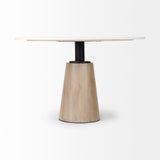Maxwell 48L x 48W x 30H White Marble Round Top W/ Black Metal and Wood Pedestal Base Dining Table from Mercana - Luna Furniture