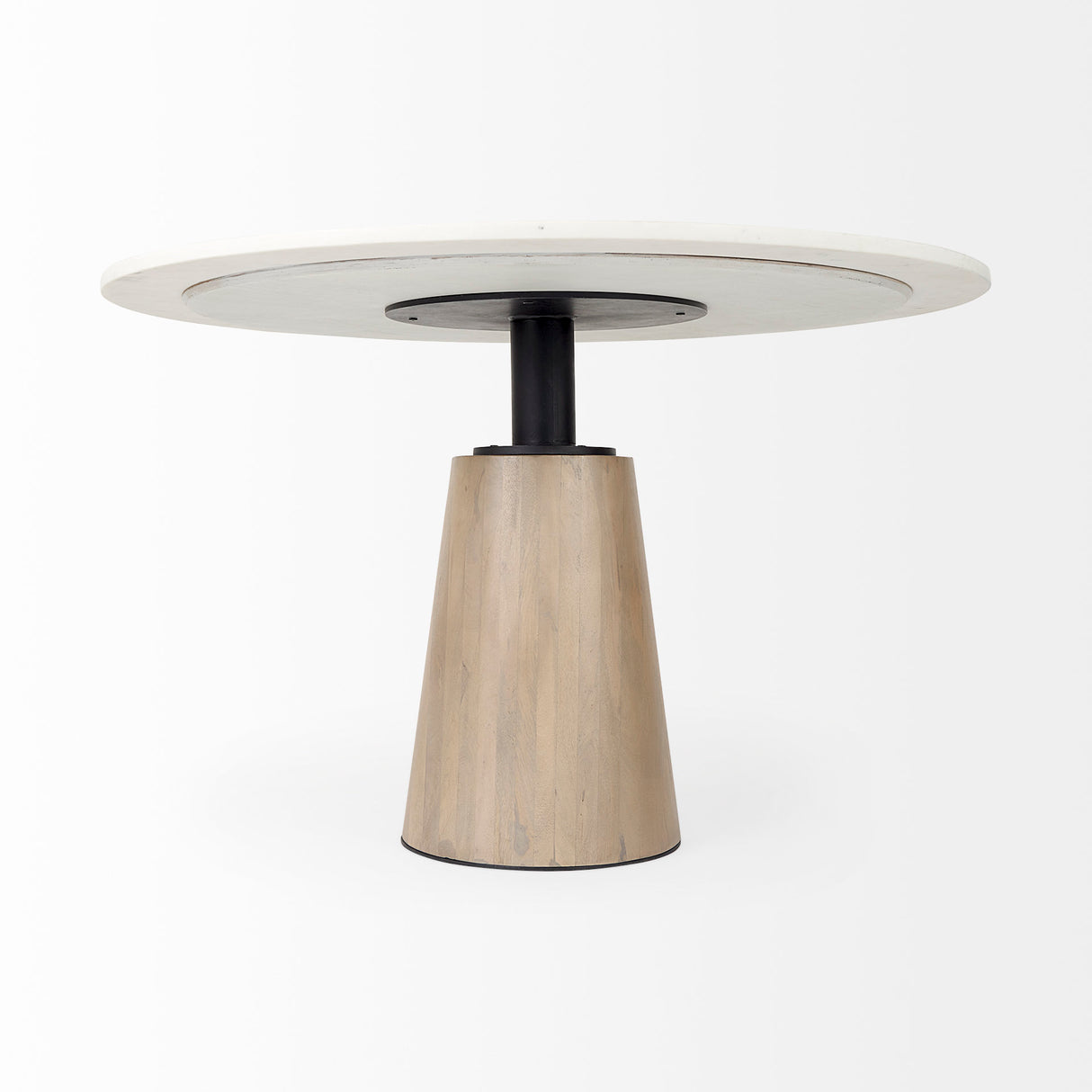 Maxwell 48L x 48W x 30H White Marble Round Top W/ Black Metal and Wood Pedestal Base Dining Table from Mercana - Luna Furniture