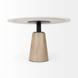 Maxwell 48L x 48W x 30H White Marble Round Top W/ Black Metal and Wood Pedestal Base Dining Table from Mercana - Luna Furniture