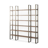 Taunton 80L x 10.5W x 90H Medium Brown Wood W/ Antique Nickel Metal Frame 6 Tier Shelving Unit from Mercana - Luna Furniture