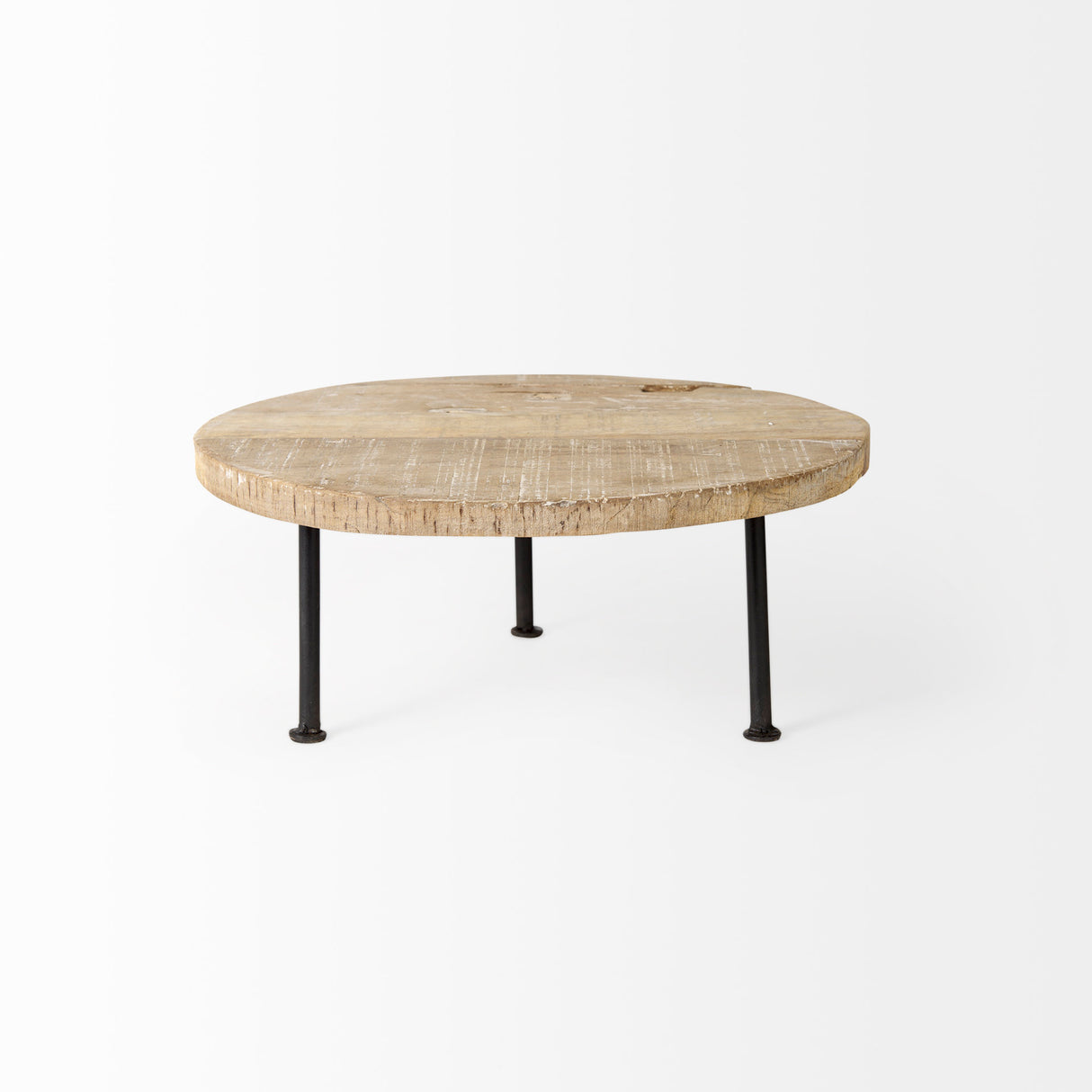 Cedric 15L x 15W x 6H Round Light Brown Wood w/ Black Metal Legs Decorative Display Stand from Mercana - Luna Furniture
