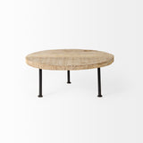 Cedric 15L x 15W x 6H Round Light Brown Wood w/ Black Metal Legs Decorative Display Stand from Mercana - Luna Furniture