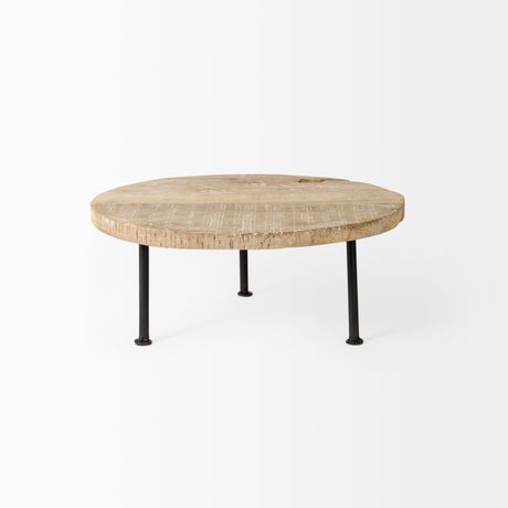 Cedric 15L x 15W x 6H Round Light Brown Wood w/ Black Metal Legs Decorative Display Stand from Mercana - Luna Furniture