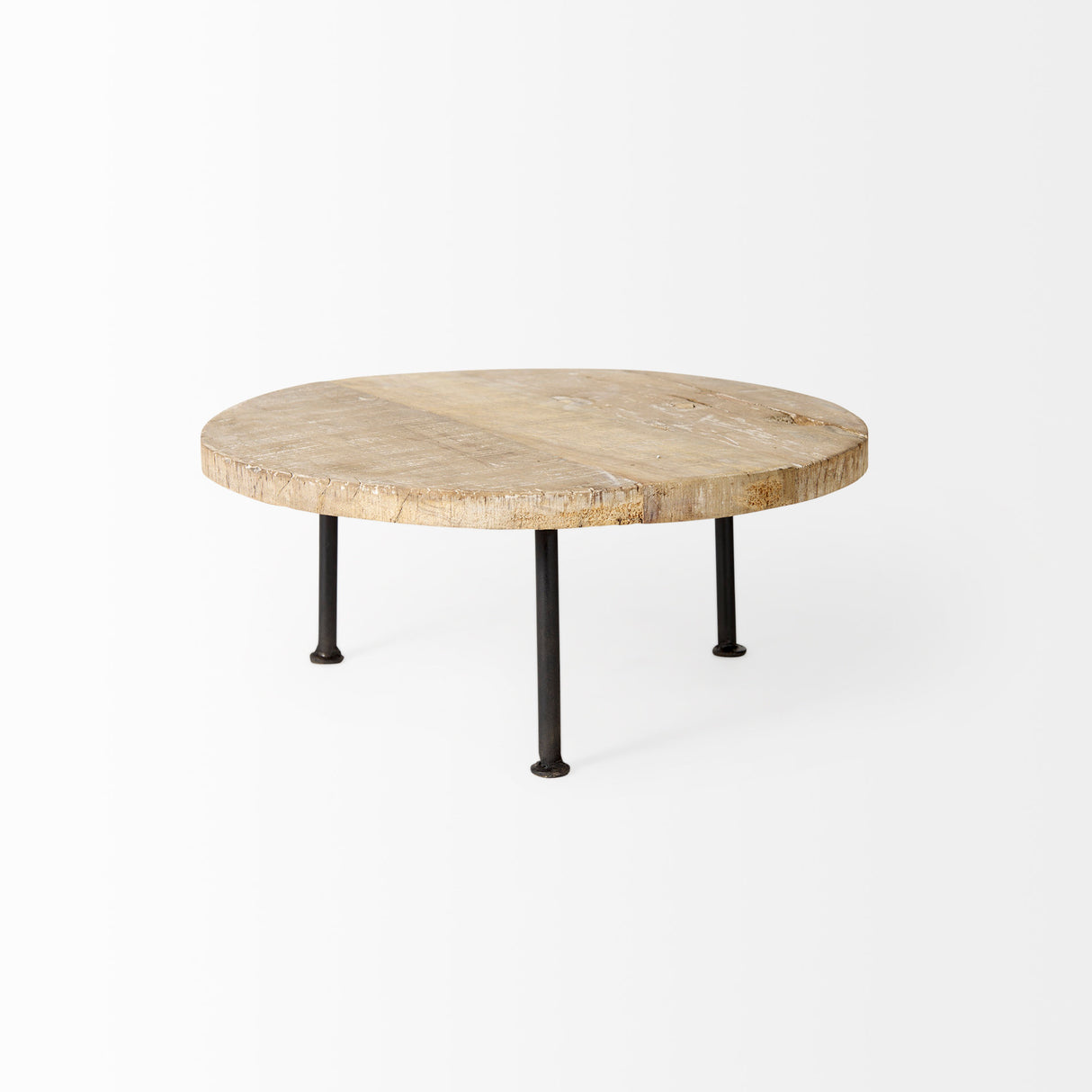 Cedric 15L x 15W x 6H Round Light Brown Wood w/ Black Metal Legs Decorative Display Stand from Mercana - Luna Furniture