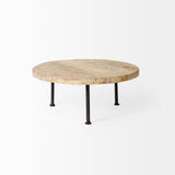Cedric 15L x 15W x 6H Round Light Brown Wood w/ Black Metal Legs Decorative Display Stand from Mercana - Luna Furniture