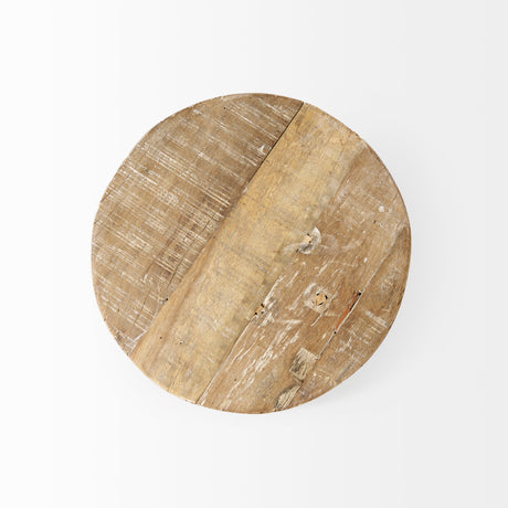 Cedric 15L x 15W x 6H Round Light Brown Wood w/ Black Metal Legs Decorative Display Stand from Mercana - Luna Furniture