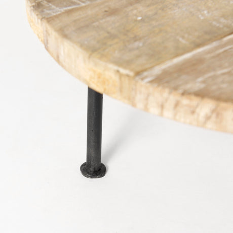 Cedric 15L x 15W x 6H Round Light Brown Wood w/ Black Metal Legs Decorative Display Stand from Mercana - Luna Furniture