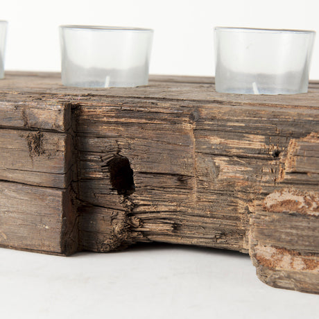 Lakara Reclaimed Wood Eight Tealight Table Candle Holder from Mercana - Luna Furniture