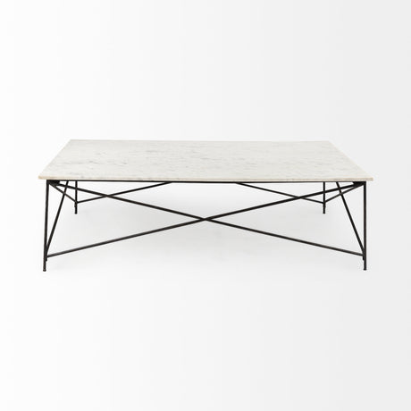 Lorlei I 53.0 X 35.0 X 15.5 White Marble Top W/ X-Shaped Gray Iron Base Coffee Table from Mercana - Luna Furniture