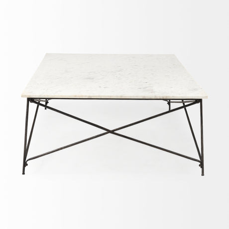 Lorlei I 53.0 X 35.0 X 15.5 White Marble Top W/ X-Shaped Gray Iron Base Coffee Table from Mercana - Luna Furniture