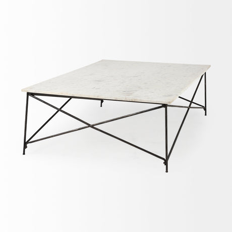 Lorlei I 53.0 X 35.0 X 15.5 White Marble Top W/ X-Shaped Gray Iron Base Coffee Table from Mercana - Luna Furniture