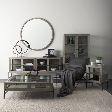 Gambit 46" Round Gray Wash Wood Frame Wall Mirror from Mercana - Luna Furniture
