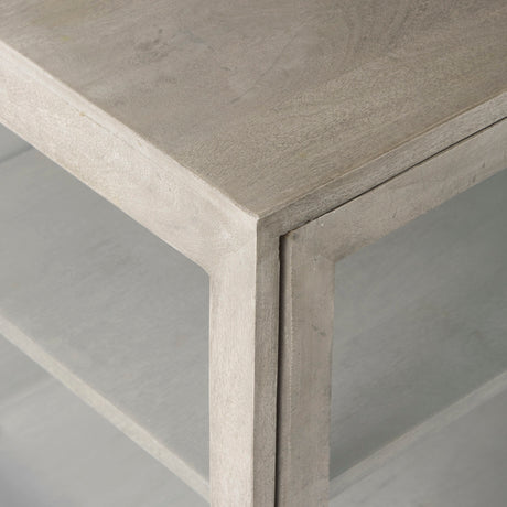 Arelius 36L x 18W x 32H Gray Wood, Black Metal Base w/ 2 Glass Doors Accent Cabinet from Mercana - Luna Furniture