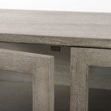 Arelius 36L x 18W x 32H Gray Wood, Black Metal Base w/ 2 Glass Doors Accent Cabinet from Mercana - Luna Furniture