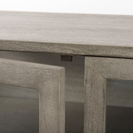 Arelius 36L x 18W x 32H Gray Wood, Black Metal Base w/ 2 Glass Doors Accent Cabinet from Mercana - Luna Furniture