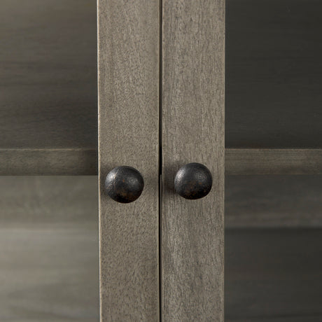 Arelius 36L x 18W x 32H Gray Wood, Black Metal Base w/ 2 Glass Doors Accent Cabinet from Mercana - Luna Furniture