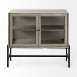 Arelius 36L x 18W x 32H Gray Wood, Black Metal Base w/ 2 Glass Doors Accent Cabinet from Mercana - Luna Furniture
