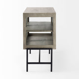 Arelius 36L x 18W x 32H Gray Wood, Black Metal Base w/ 2 Glass Doors Accent Cabinet from Mercana - Luna Furniture