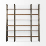 Taunton 80L x 10.5W x 90H Medium Brown Wood W/ Antique Nickel Metal Frame 6 Tier Shelving Unit from Mercana - Luna Furniture