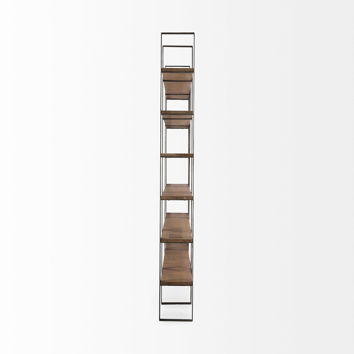 Taunton 80L x 10.5W x 90H Medium Brown Wood W/ Antique Nickel Metal Frame 6 Tier Shelving Unit from Mercana - Luna Furniture