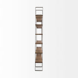 Taunton 80L x 10.5W x 90H Medium Brown Wood W/ Antique Nickel Metal Frame 6 Tier Shelving Unit from Mercana - Luna Furniture
