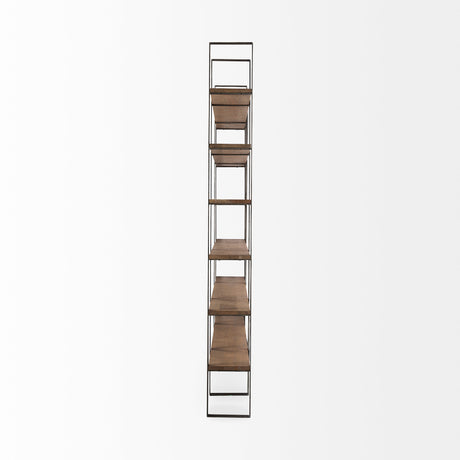 Taunton 80L x 10.5W x 90H Medium Brown Wood W/ Antique Nickel Metal Frame 6 Tier Shelving Unit from Mercana - Luna Furniture