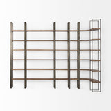 Taunton 80L x 10.5W x 90H Medium Brown Wood W/ Antique Nickel Metal Frame 6 Tier Shelving Unit from Mercana - Luna Furniture