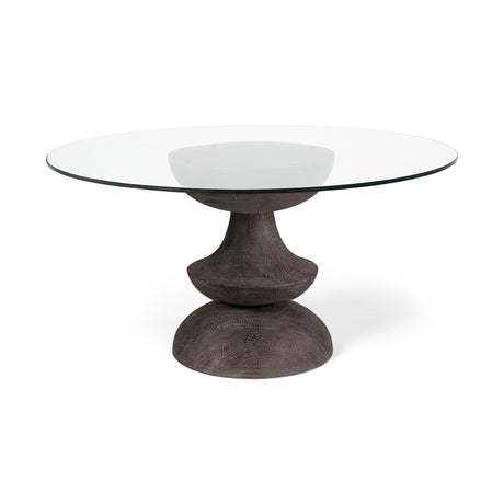 Crossman III 60L x 60W x 30H Dark Brown/Gray Solid Wood Base W/ Round Glass Top Dining Table from Mercana - Luna Furniture