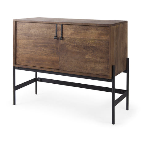 Glenn 38L x 16W x 30H Dark Brown Wood w/ Black Iron Frame, 2 Door Accent Cabinet from Mercana - Luna Furniture