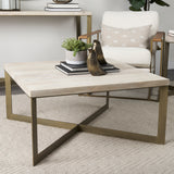 Faye 34L x 34W x 17H Beige Finished Wood W/Gold Metal Base Square Coffee Table from Mercana - Luna Furniture